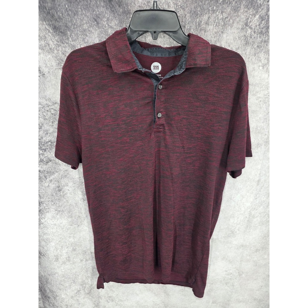 Express One Eleven Polo Shirt Men Medium Burgundy Short Sleeve Minimalist Casual